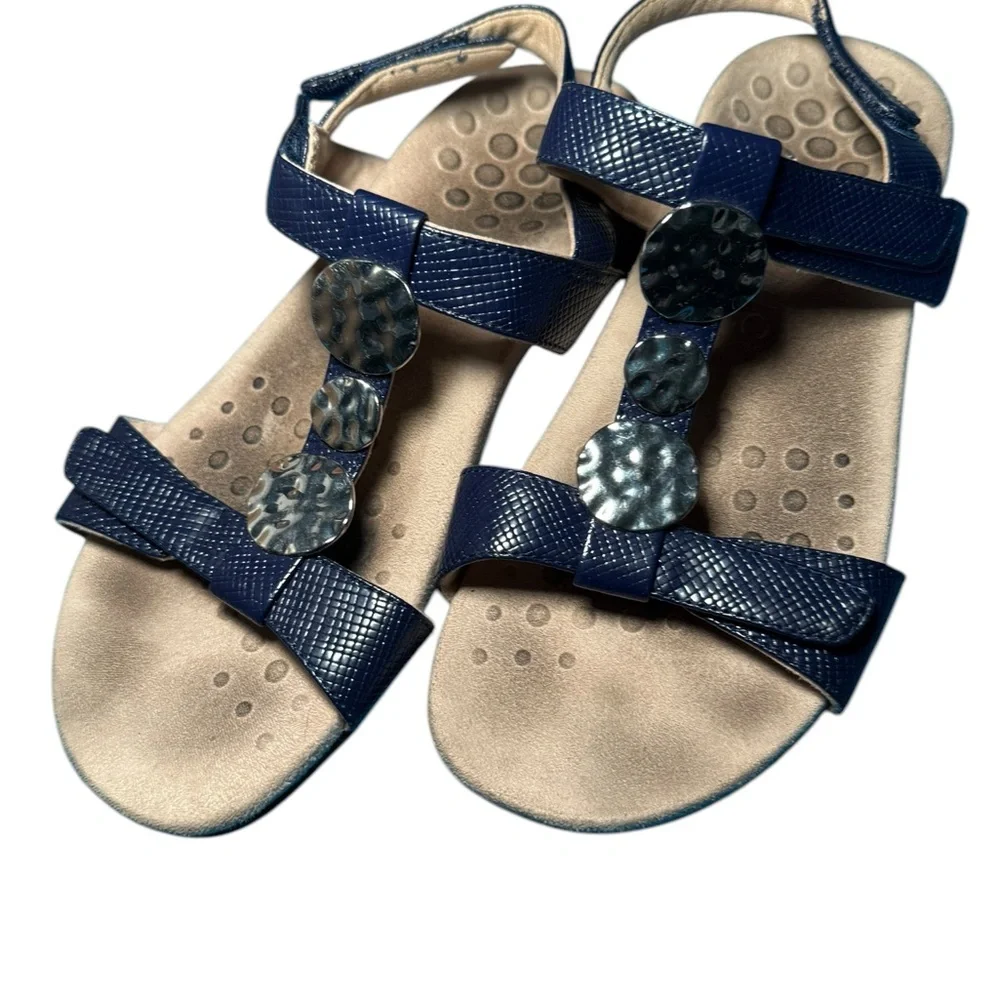 Blue Strappy Sandals with Metallic Accents